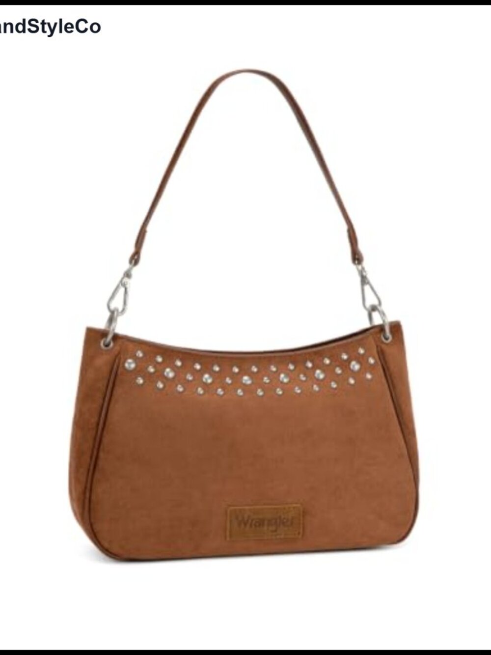Faux Suede Studded Hobo Shoulder Bag Small Slouchy Crossbody Purse